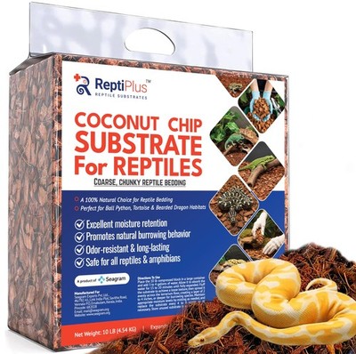 Coconut Chip Substrate for Reptiles by ReptiPlus - 10 LB Compressed Block Expand