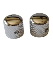 Set of 2 US Spec Dome Top Barrel Set Screw Knobs for Tele or P Bass - Chrome