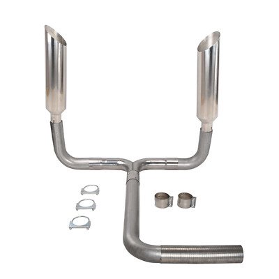 4''Turbo Dual Smoker Diesel Exhaust Stack T Pipe+2PCS 4''In 8''Out Miter Cut Tips