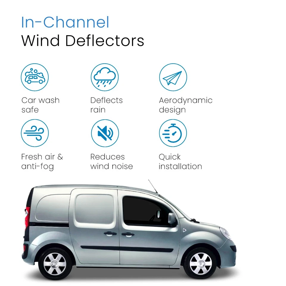 Deflectores de viento MPV Renault Kangoo MK2 2007-2021 2 piezas visores de borde tintados Foto 3 de 4