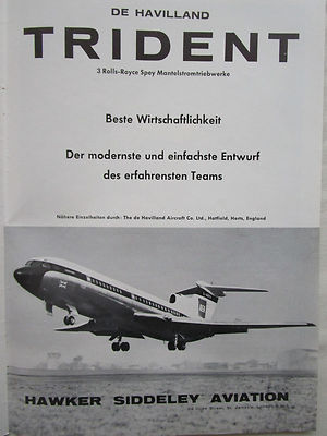 6/1962 PUB HAWKER SIDDELEY TRIDENT AIRLINER BEA AIRLINES ORIGINAL DEUTSCHE ANZEIGE