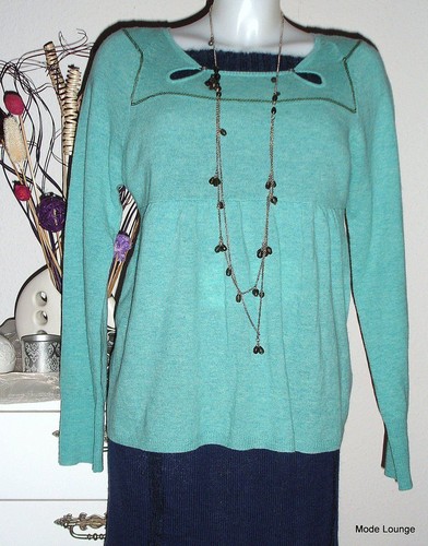 Noa Noa Pullover Jumper Basic Around Knit Teal Melange Wool Blue Green - Picture 2 of 2
