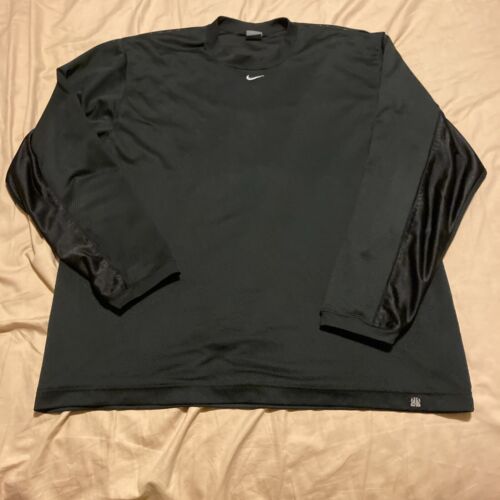 VINTAGE Nike Hoops DURASHEEN Center Swoosh Long Sleeve Shirt Size XXL Black Mesh