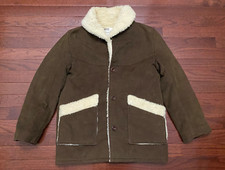 VINTAGE 70's MONTGOMERY WARD CORDUROY COAT MENS 14 SMALL BROWN SHERPA LINED S e