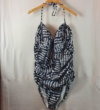 Old Navy Women swimsuit one piece black white twist front halter xxl