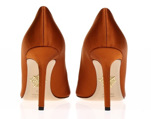 Womens Charlotte Olympia Lippy Eva Rust Silk Satin Pumps Shoes Size 38 M - Picture 5 of 6