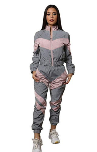 Traje de chándal reflectante de 2 piezas manga chaqueta recortada y pantalones de cintura alta | eBay