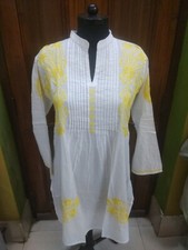 ETHNIC PLEATED LUCKNOWI M 41" HAND CHIKANKARI EMBROIDERED PURE COTTON TOP KURTI