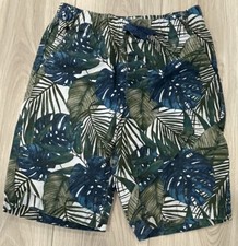 Boys Cotton Old Navy Blue Green Elastic Waist Size M 8 Tropical Bermuda Shorts