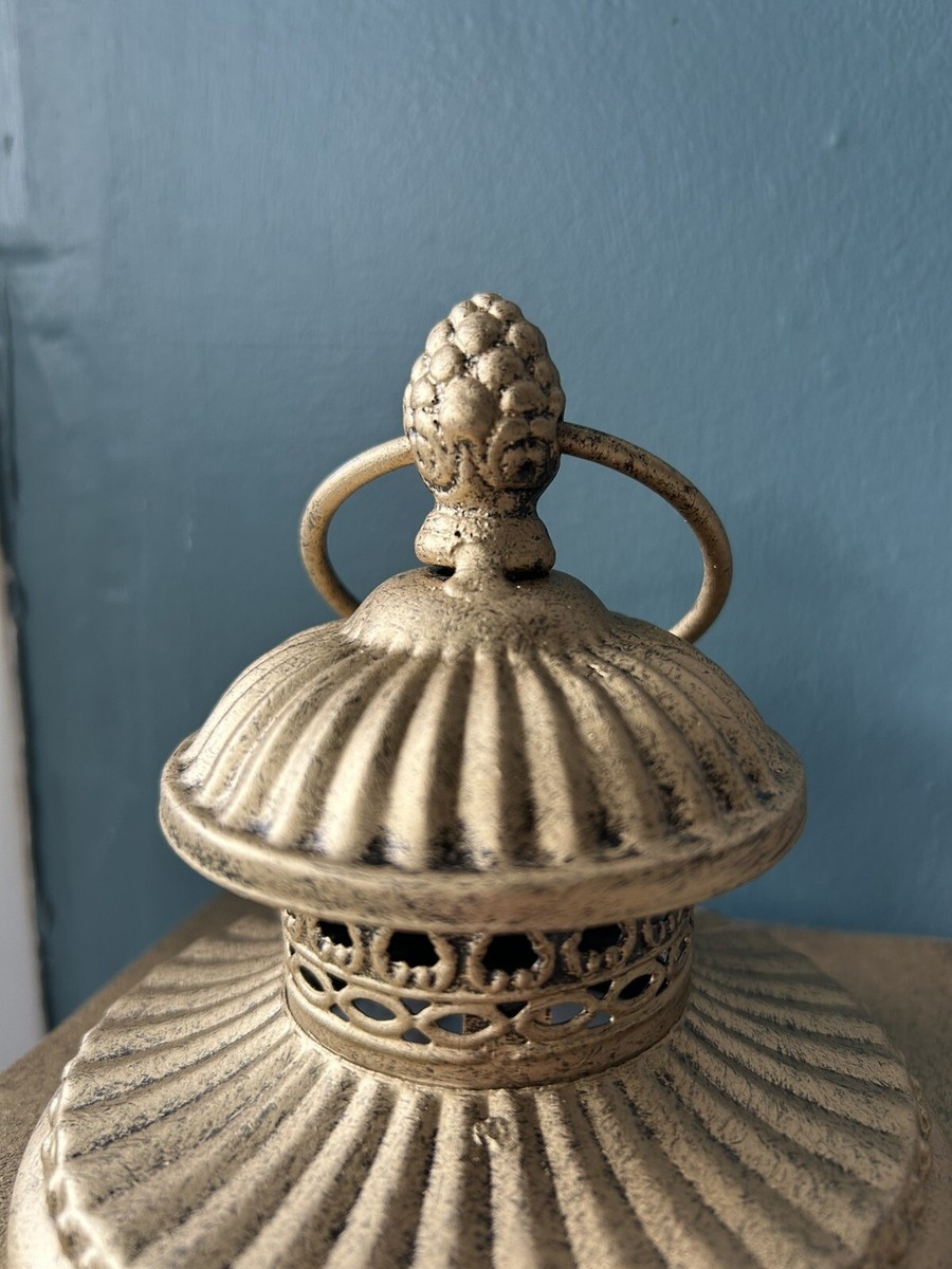Ornate Gold & Glass Candle Lantern - Antique Metal Moroccan Indian