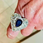 1.41Ct Antique Cut Diamond Sapphire Studded Silver Victorian Stunning Heart Ring