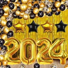 KatchOn Black and Gold Graduation Decorations 2024 Set - Huge Pack of 85 | Go...