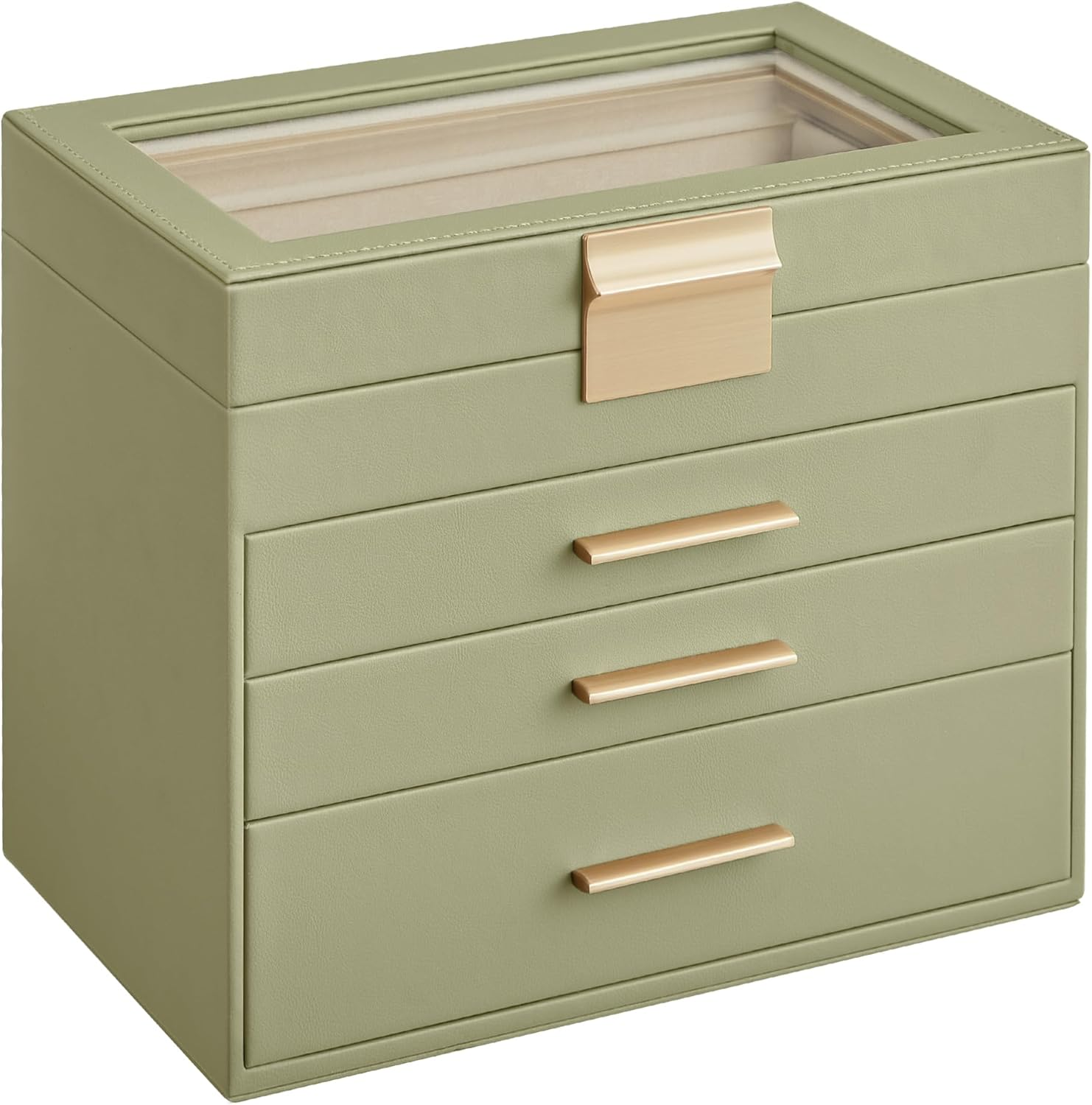 Jewelry Box with Glass Lid, 4-Layer Jewelry Organizer, 3 Drawers, for Sunglasses-image