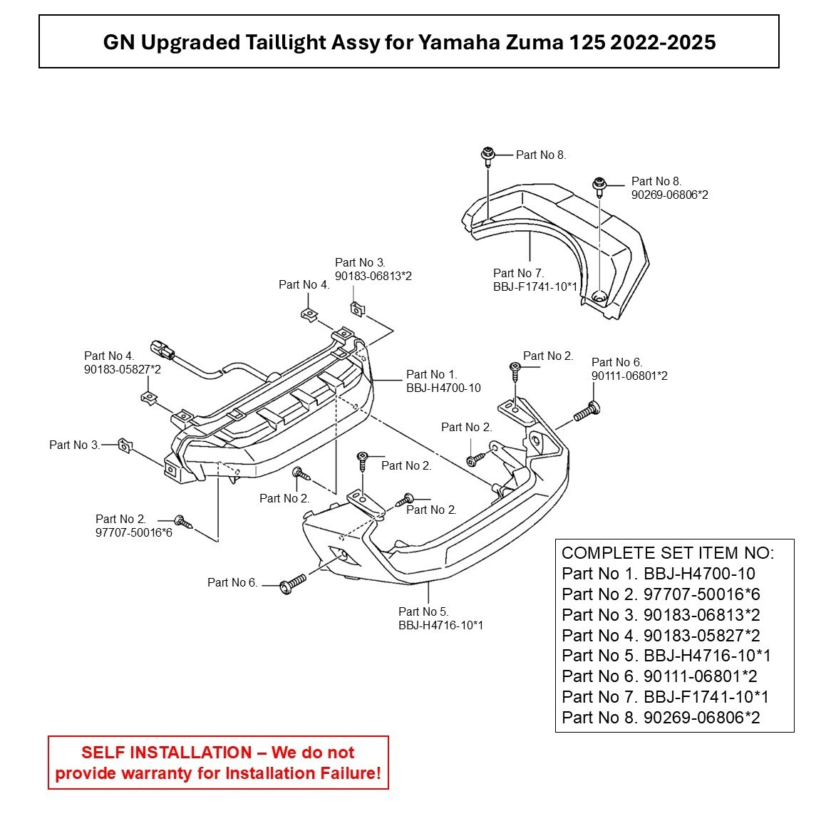 Upgraded Genuine Taillight and Cover Set for Yamaha Zuma 125 2022