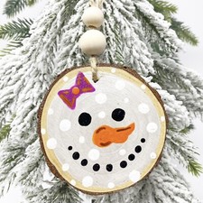 Snowman Ornament Christmas Ornament Hand Painted Ornament Wood Round Holiday 4  