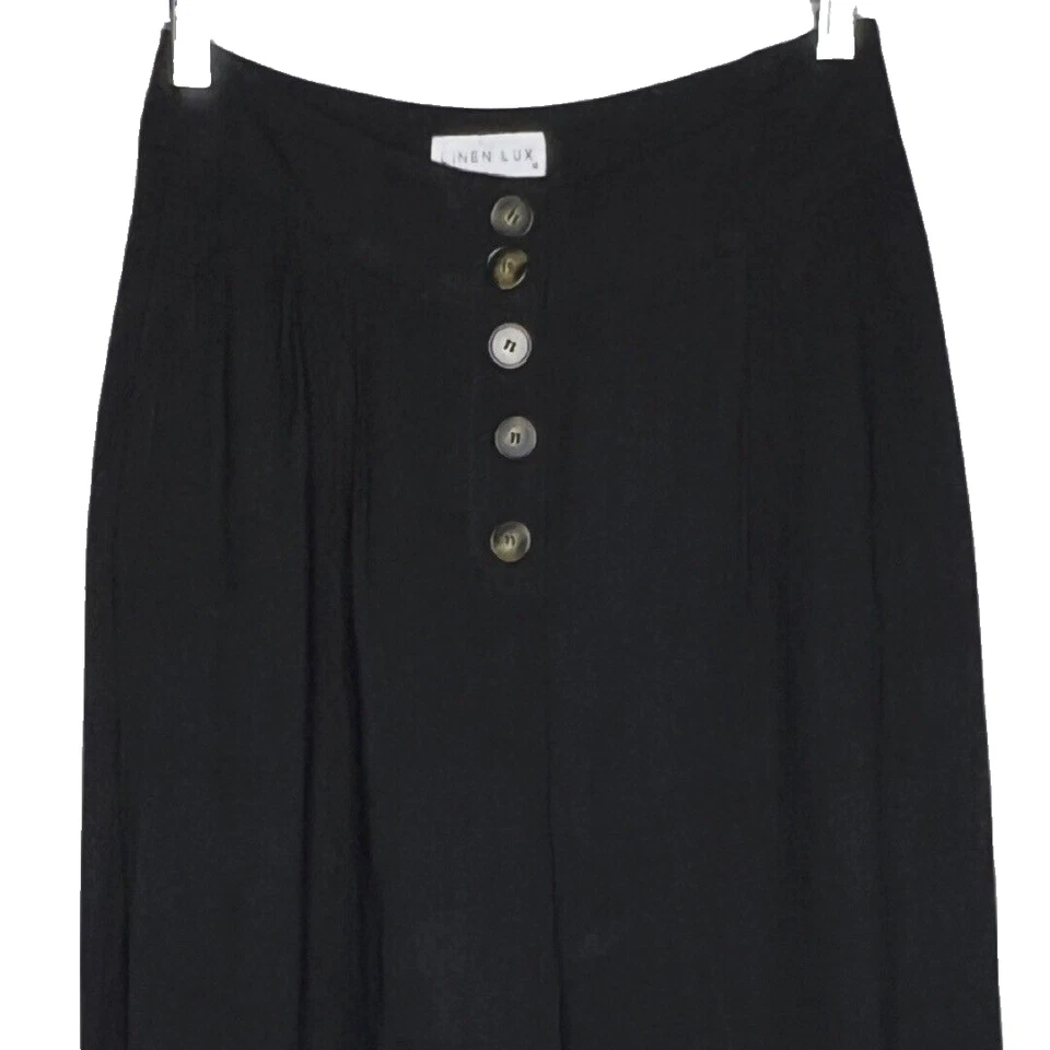 Pantalones Lux de Lino para Mujer Medianos Negros Pierna Ancha Mezcla de Lino Recortados Lagenlook Boho Foto 3 de 4