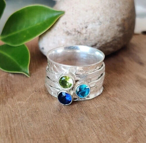 Spinner Peridot Gemstone Ring Handmade 925 Sterling Silver Ring All Size - Picture 3 of 3
