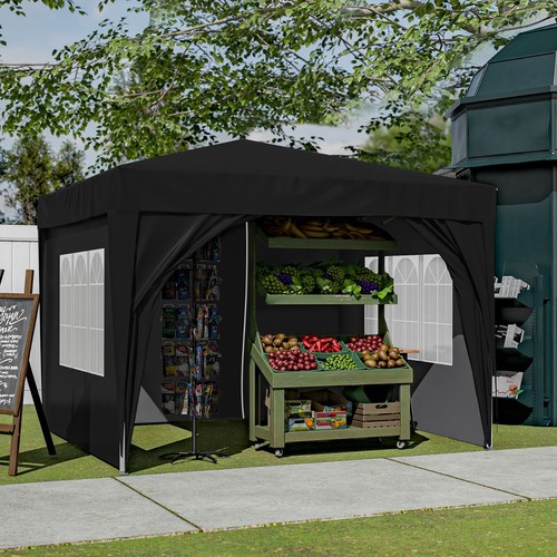 Faltpavillon 3x3m Pop-up Pavillon Wasserdicht Gardenpavillon Partyzelt Schwarz - Bild 8 von 8