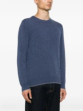 ALTEA Men's Medium 100% Virgin Wool Blue Crew Neck Sweater Elbow Patches **Flaws