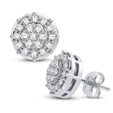 2/10 CTW Real Diamond Round Cut Big Stud Earrings 10K White Gold Conflict Free