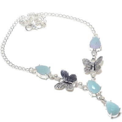 Amazonite Gemstone Handmade 925 Sterling Silver Jewelry Necklace Size 18''