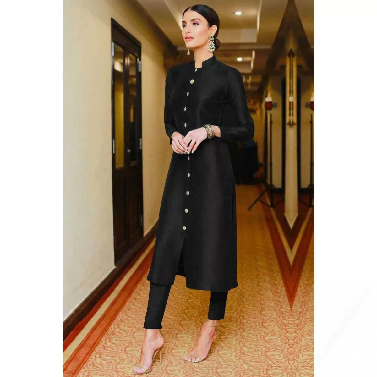 Black Colour Lukhnowi Work Long Casual Kurti - KSM PRINTS - 4211742