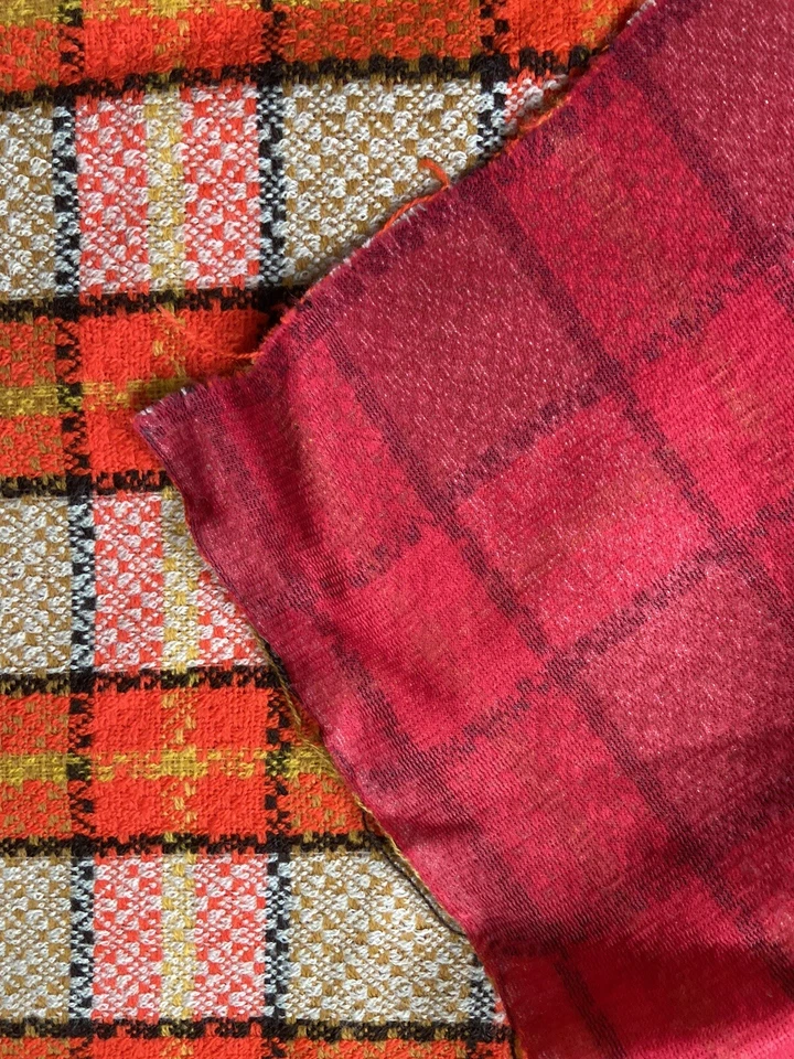 Vintage 60s 70s Plaid Orange & Yellow Knit Polyester Fabric Remnant 50" x 52" - Image 4 of 4