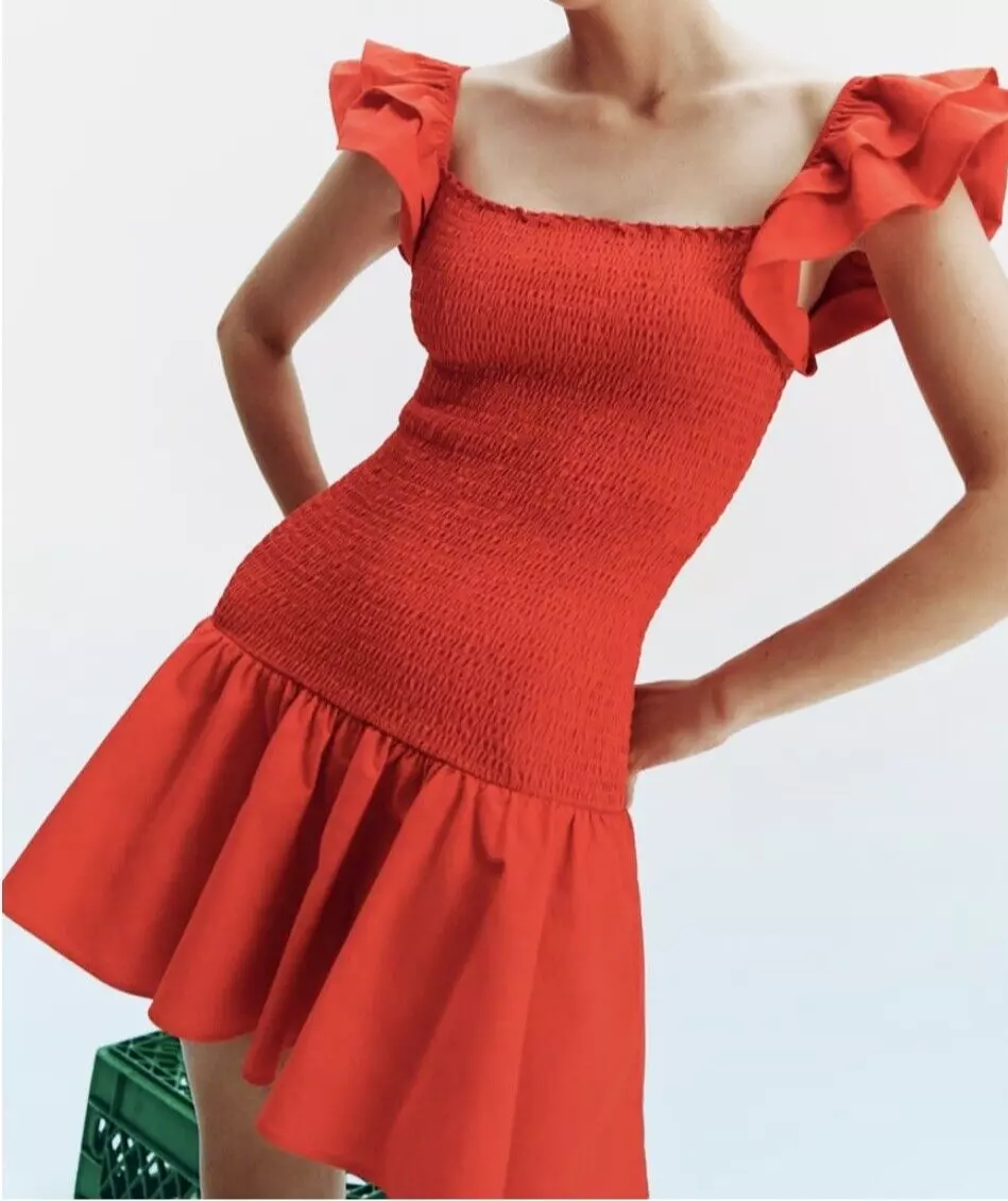 NWT Zara Bright Red Ruffled Dress Women Size M 1131 835 632