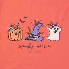 NWT Women's Life is Good Spooky Season Doodles Halloween Orange LS Crusher Vee