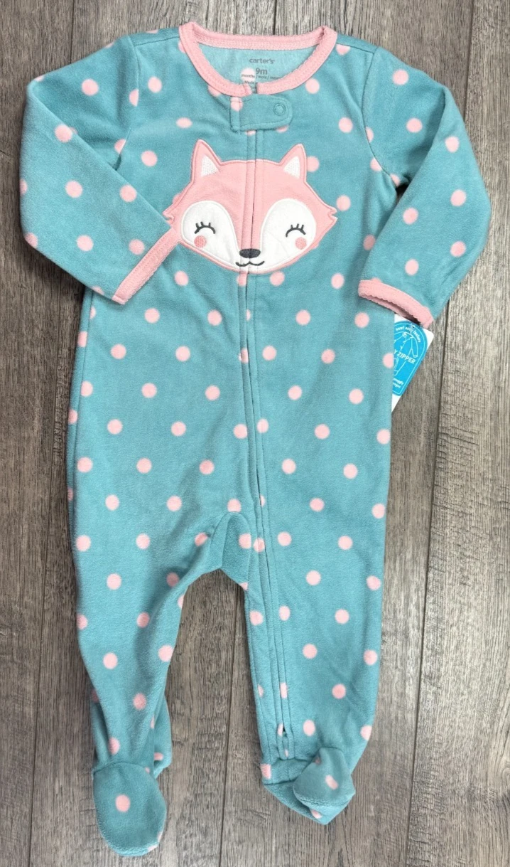 Baby Girl Clothes New Carter's 9 Month Fleece Blue Fox Footed Outfit