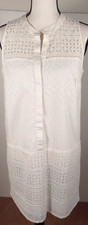 Ann Taylor LOFT DRESS 6 White Eyelet Lined POPOVER V-neck Sleeveless HIPPIE BOHO