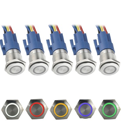 19mm Latching Push Button Switch 12V DC On Off Stainless Steel LED Self-locking