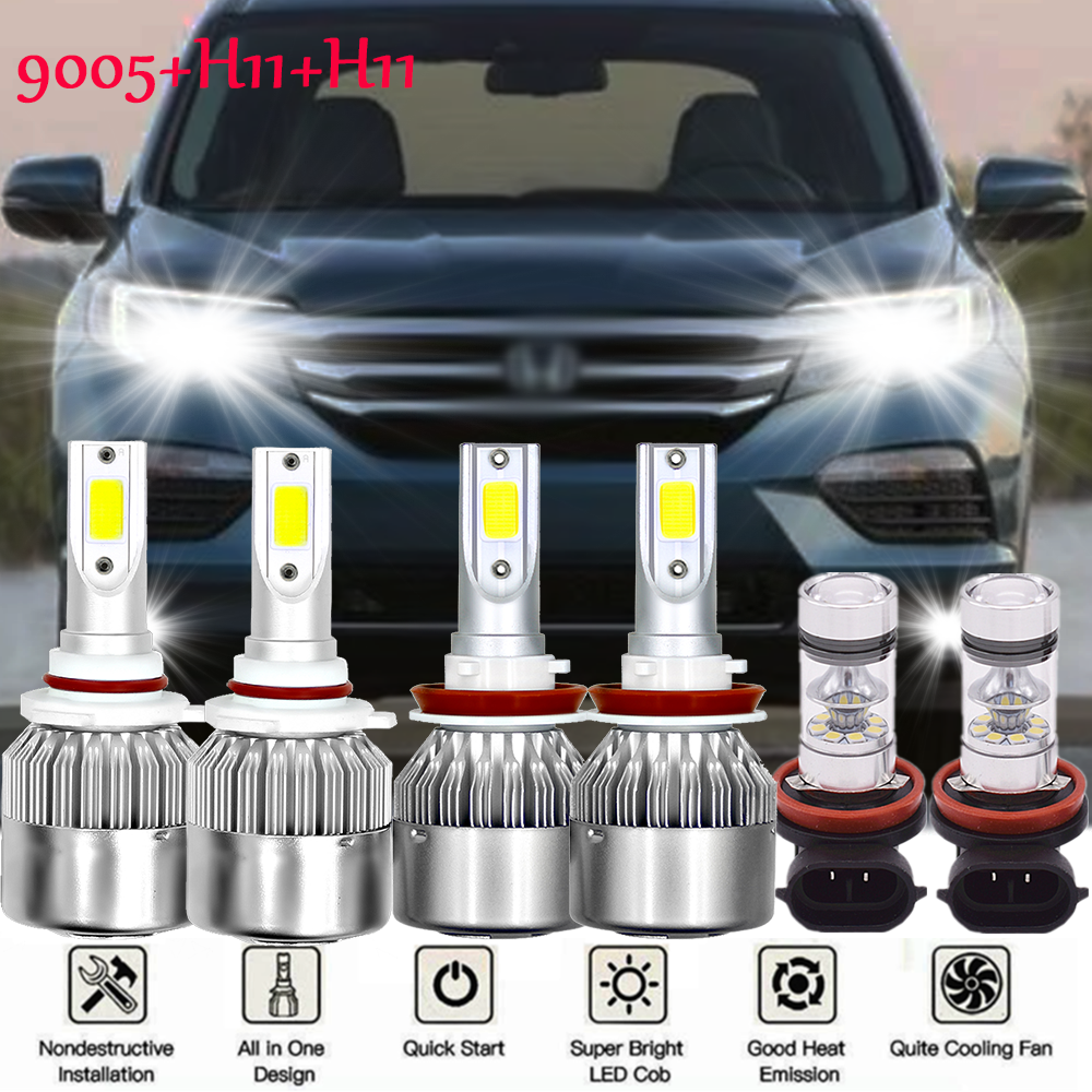 For Honda Pilot 2006-2018 Combo LED Headlight High Low Beam + Fog Light Bulbs