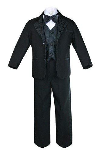 Infant Toddler & Boy Jacquard Paisley Formal Black/White Suit Wedding S- 20 - Picture 10 of 10