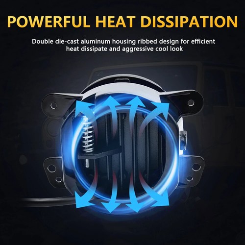 Pair 4 Inch Round LED Fog Lights Halo Angel Eyes DRL For Jeep Wrangler JK LJ JT - Picture 5 of 16