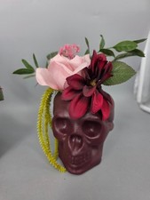 Halloween Decor Purple/Red Skull with Flowers