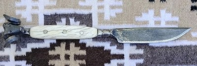 Unique Handmade Ram Head Knife-Elk Bone Handle- Made by  Hopper in New Mexico 