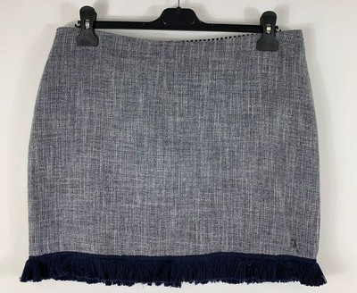 Numph Mini Skirt 12 Blue Zip Back Short Straight Fringed Smart Casual