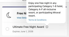 Hyatt Ultimate Free Night Award Category 1-8, A-F All Inc.  Expires June 1, 2026