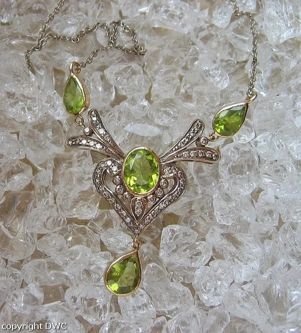 Collier mit Peridot Diamanten 18 Kt. 750 Weiss Gold Hals kette 41 cm - Bild 1 von 4