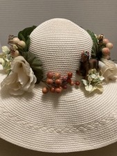 Womens KENTUCKY DERBY Ivory Straw Hat One size - HAND DECORATED