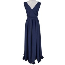 Lulus Gown Womens XL Navy Blue Stretch Knit Faux Wrap Dress Sleeveless Back Zip