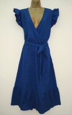 SHEIN ROYAL BLUE WRAP MIDI TEA DRESS SIZE 4XL 24 TIE WAIST RUFFLE SLEEVES