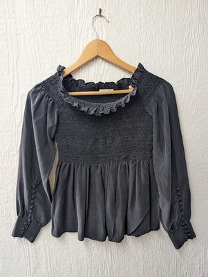 ALC 100% Silk Black Phoenix Off Shoulder Top Whimsigoth Size 4