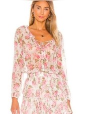 LoveShackFancy 100% Silk Popover Tiered Mini Dress Pink Floral M Worn 1x