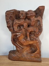 Large Vintage Heavy Wooden Carving 'Family' Wall Plaque