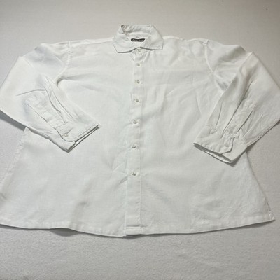 Island Importer 100 % Linen Shirt XL Long Sleeve White Boxy Casual Layering Y2K