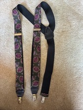 CAS Germany Vintage Green, Red, Blue Print Clip On Suspenders