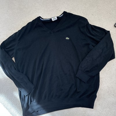 Men s Izod  Lacoste 100% Cotton, Black Lightweight V-Neck Sweater