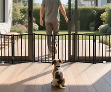 Metal Short Dog Gate, 16.5" High to Step-Over, Free Standing Foldable Pet Gat...